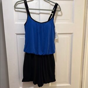 Maxine of Hollywood Blue and Black One Piece Swimsuit